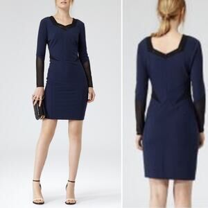 Reiss Vixen Mesh Panel Bodycon Dress in Blue Size 4